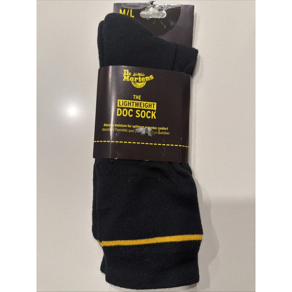 Dr Martens AD019001 Lightweight Doc Sock Black Cotton Blend Crew Socks M/L NWT